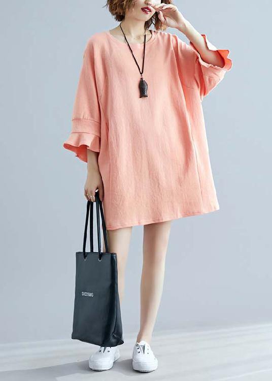 Modern o neck half sleeve cotton linen outfit Work orange Dresses summer