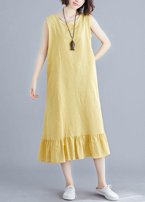 DIY o neck sleeveless linen clothes For Women Inspiration yellow Dresses summer