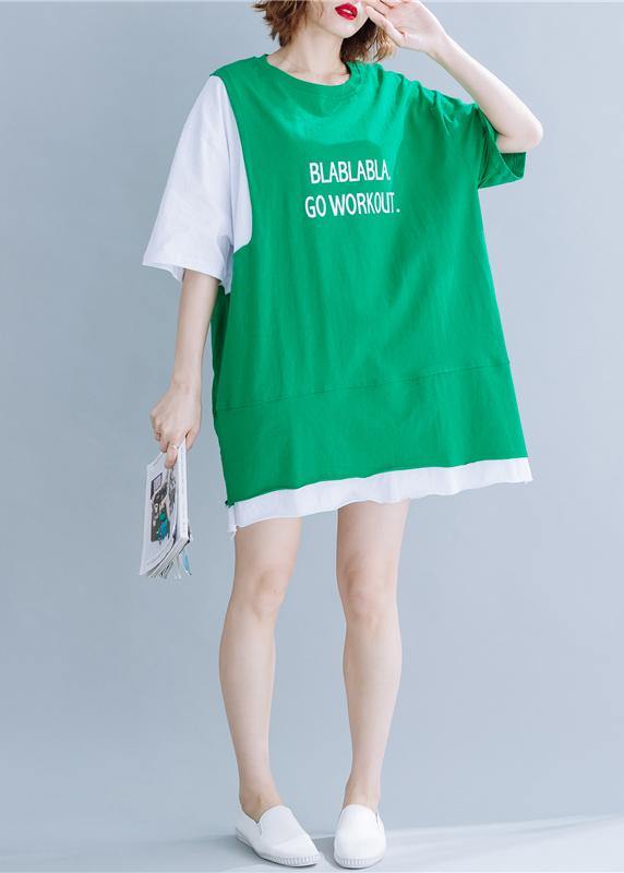 Organic green cotton tops women o neck half sleeve silhouette summer tops