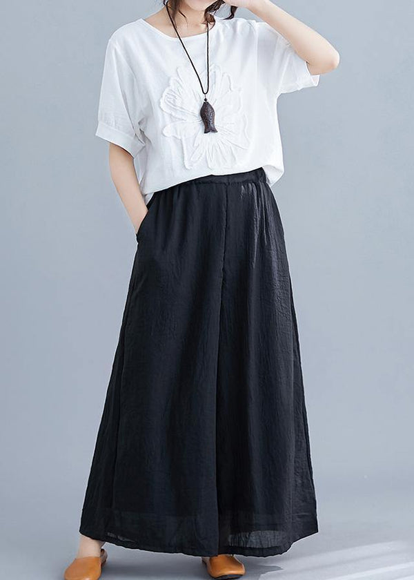 New women's trousers retro literary cotton and linen casual black trousers