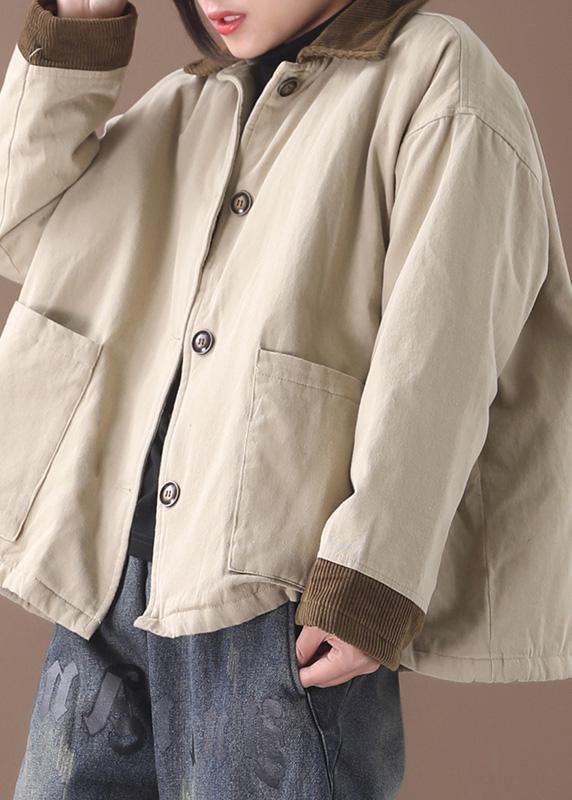 Simple beige Fine crane coats Work lapel patchwork outwear