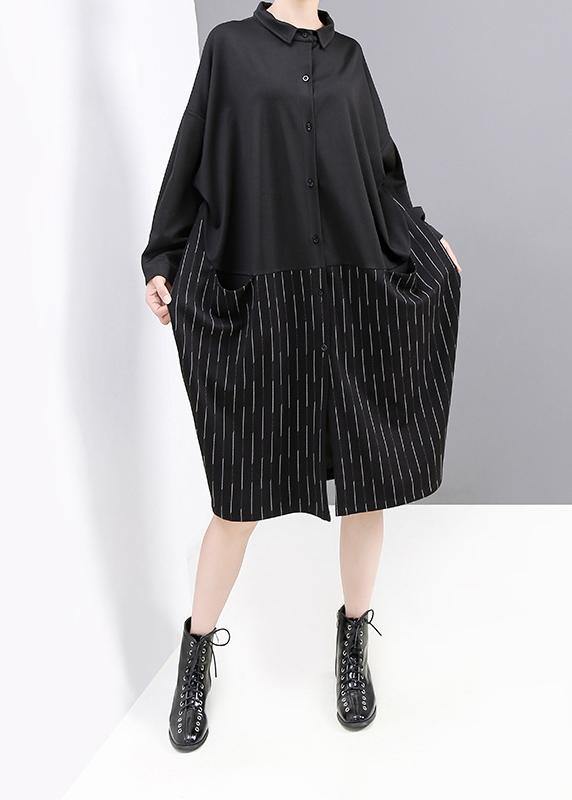 Style black Cotton clothes Women patchwork loose fall shirt Dress