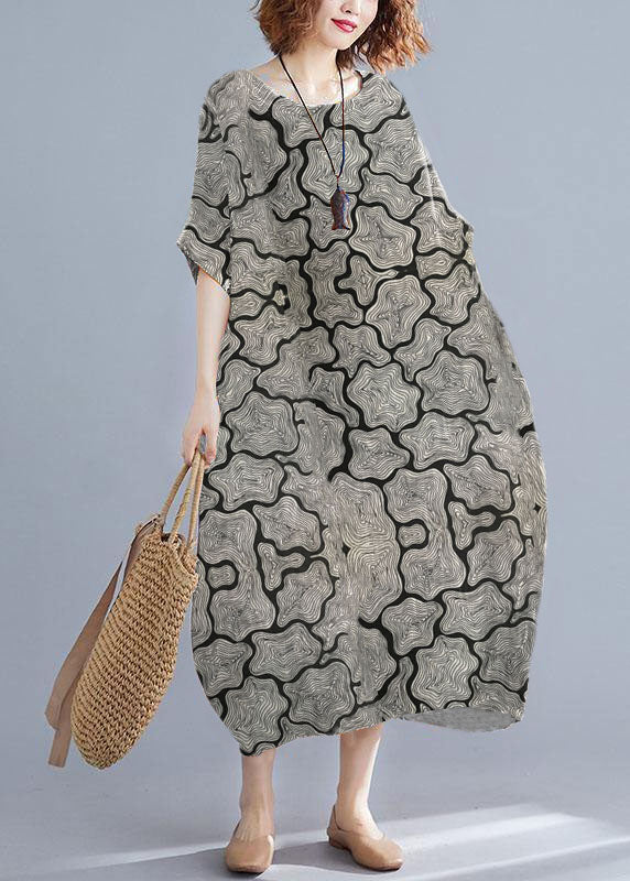 Plus Size Black texture O-Neck Striped Summer Cotton Maxi Dresses