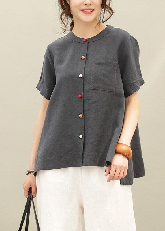 Beautiful o neck asymmetric linen summer tops silhouette Tutorials navy shirt