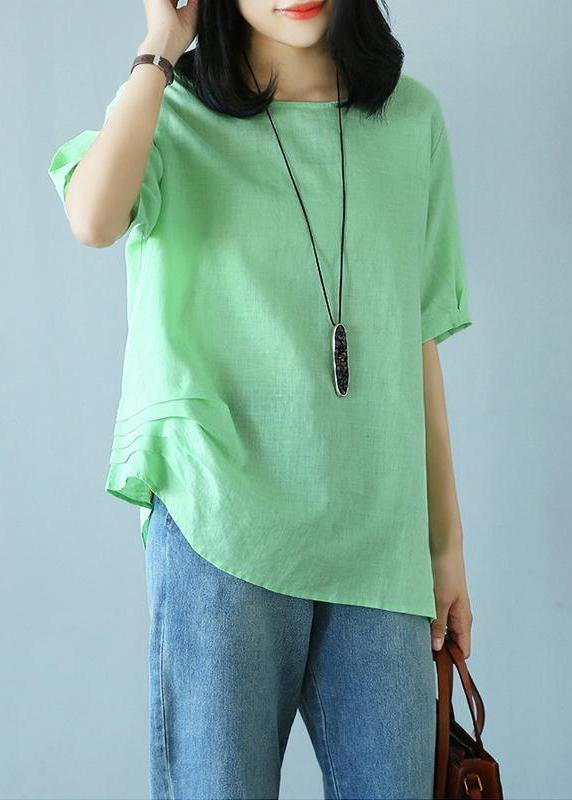 Unique cotton green clothes For Women Women Summer Cotton Solid Literary Half Sleeve T-shirt