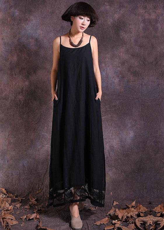 Handmade black linen outfit sleeveless  Maxi summer Dress