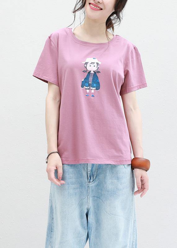 Women pink cotton crane tops prints tunic summer shirts