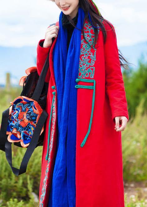 Casual red coat oversized down jacket embroidery winter overcoat