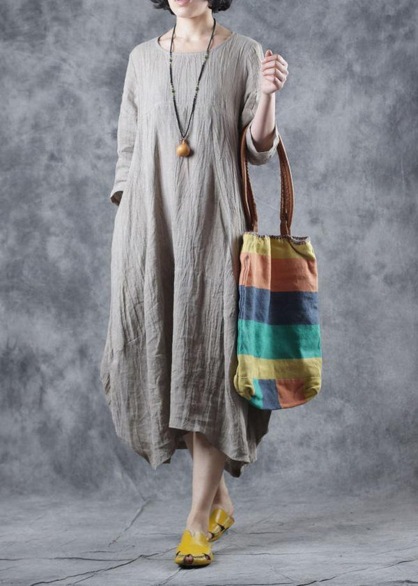 Women nude linen clothes o neck Dress