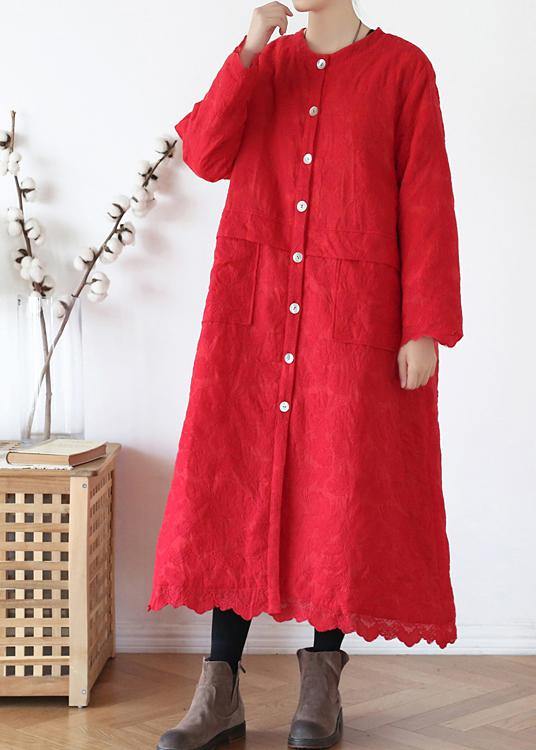 Fine red outwear plus size warm winter coat o neck Jacquard winter outwear