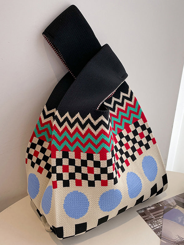 Checkerboard Striped Bags Woven Handbag