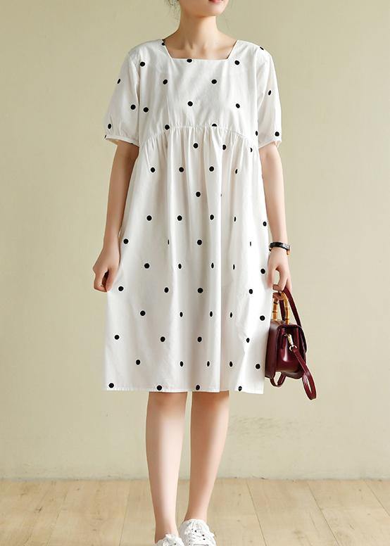 French white dotted clothes Women Square Collar shift Dresses