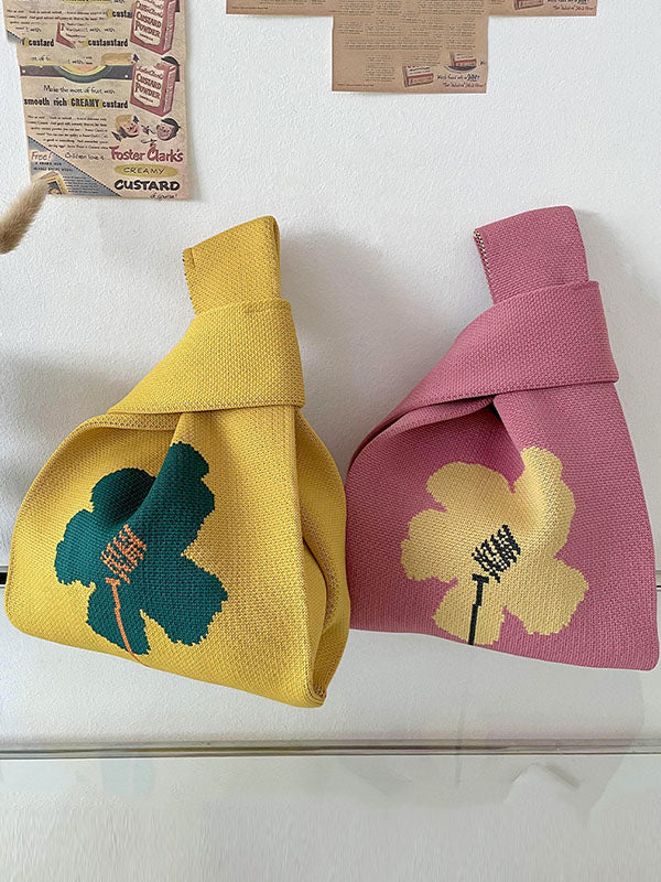 Original Contrast Color Floral Woven Handbags Bags Accessories