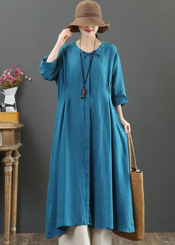 French O Neck Patchwork Spring Tunics Tunic Tops Blue Long Dress