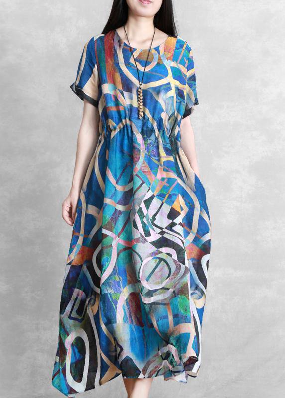 Unique o neck  summer quilting clothes Fashion Ideas blue Geometric Art Dress