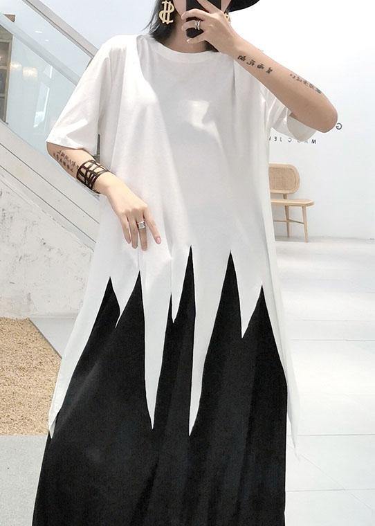 Natural white o neck cotton clothes For Women asymmetric hem silhouette summer top