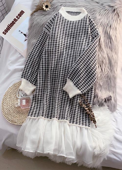 Fashion patchwork Sweater outfits Design cute Mujer o neck knit dress