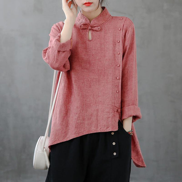 Elegant red top stand collar asymmetric oversized shirts