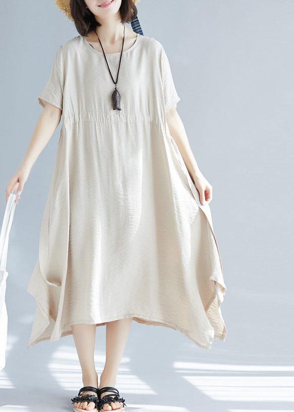 Chic big hem linen cotton clothes For Women Inspiration beige side open Dress summer