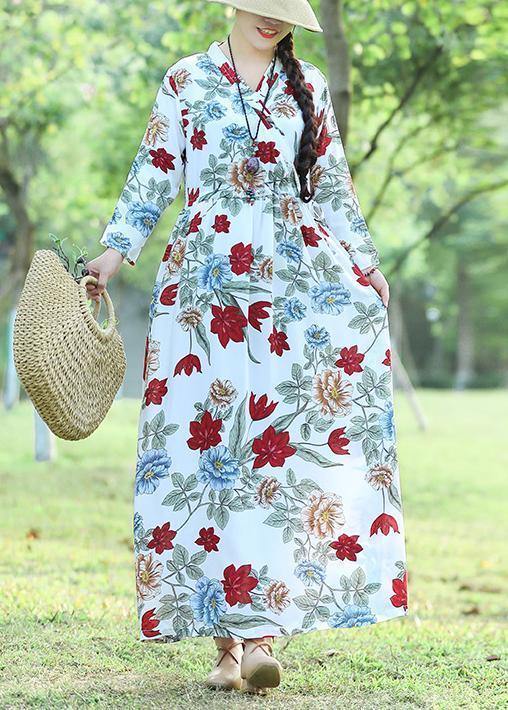 100% white prints cotton Wardrobes Fun Work Outfits v neck loose summer Dress