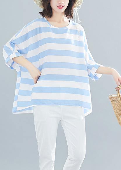 Beautiful Batwing Sleeve chiffon clothes For Women Casual Tutorials blue striped loose tops Summer