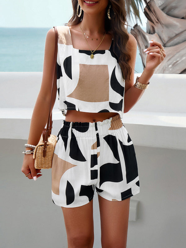 New women's fashion casual printed Top and Short Set Women's Fashion Outfit
