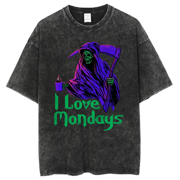 Unisex I Love Mondays Printed Retro Washed Short Sleeved T-Shirt