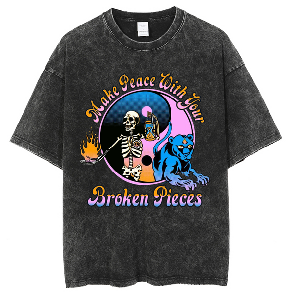 Unisex Make Peace With Your Broken Pieces Printed Retro Washed Short Sleeved T-Shirt