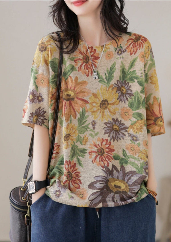 Casual Stylish Floral Print Cotton Knitted T-Shirt