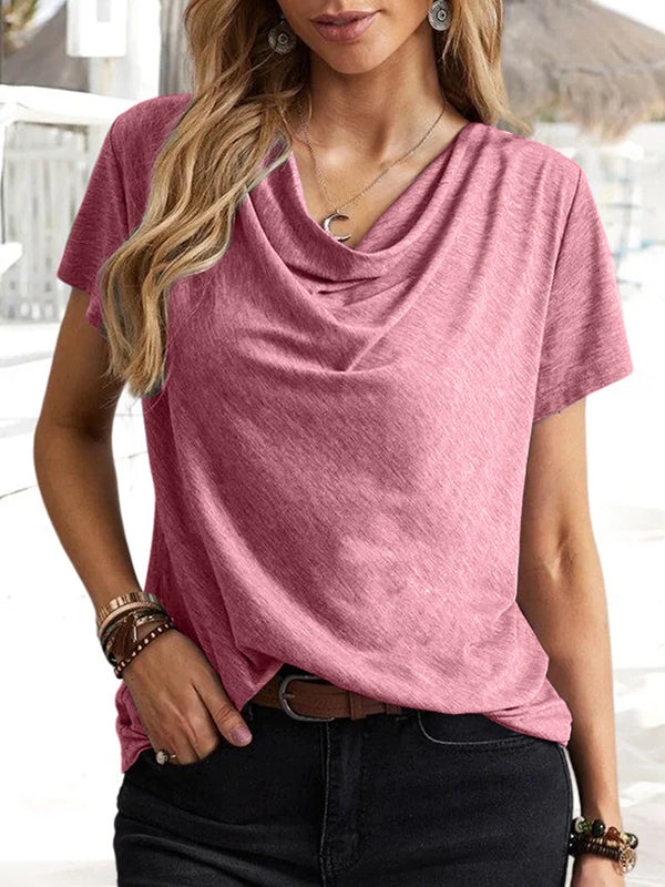 Loose Short Sleeves Solid Color U-Neck T-Shirts Tops