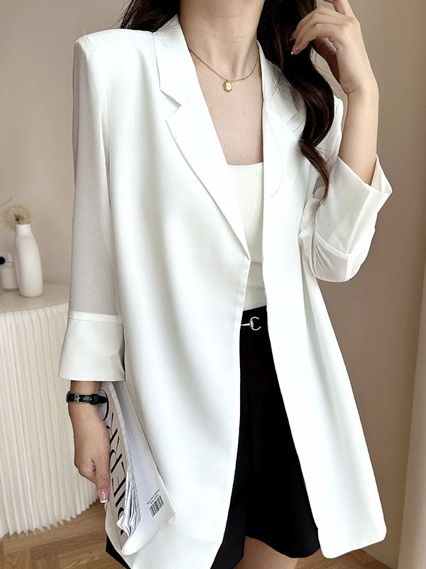 Long Sleeves Loose Solid Color Split-Side Sun Protection Notched Collar Blazer Outerwear