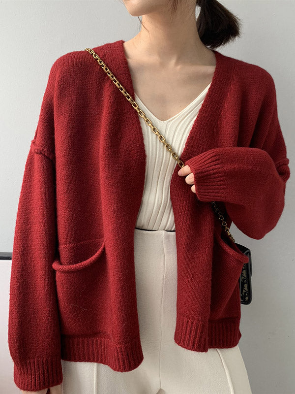 Urban Solid Color Long Sleeves Knitting Cardigans Outerwear