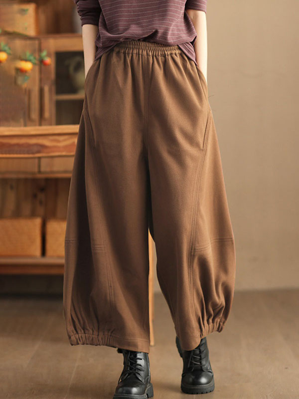 High Waisted Loose Drawstring Elasticity Pleated Solid Color Pants Trousers