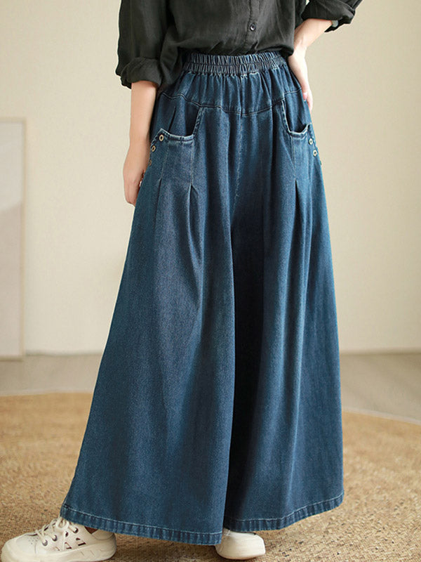 Loose Wide Pants Elasticity Pleated Flared Trousers Jean Pants Bottoms