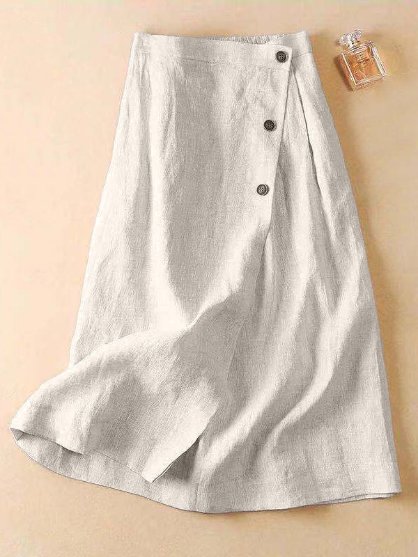 Simple Casual Loose Elasticity Ramie Cotton Skirt