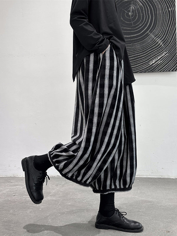 Loose Ninth Pants Contrast Color Elasticity Striped Knickerbockers