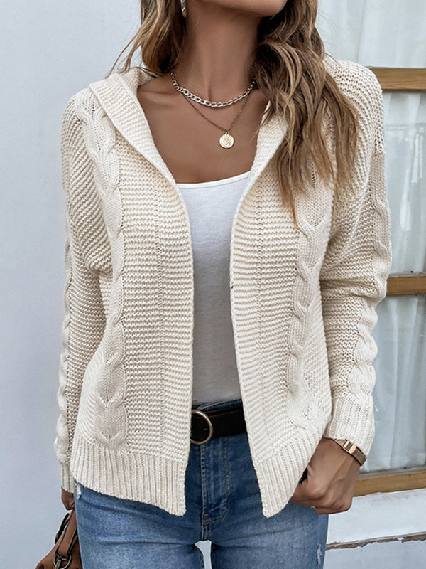 Long Sleeves Loose Solid Color Split-Joint Hooded Cardigan Tops