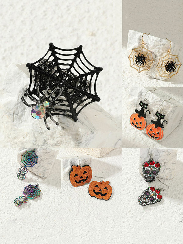 Halloween Pumpkin Spider Bat Earrings