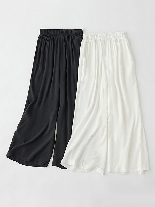 Loose Wide Leg Elasticity Solid Color Casual Pants Bottoms