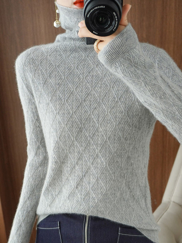 Solid Color Long Sleeves High-Neck Sweater Tops