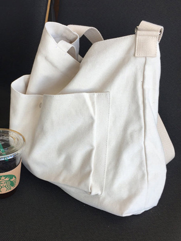 Simple Casual Solid Color Canvas Sling Bag