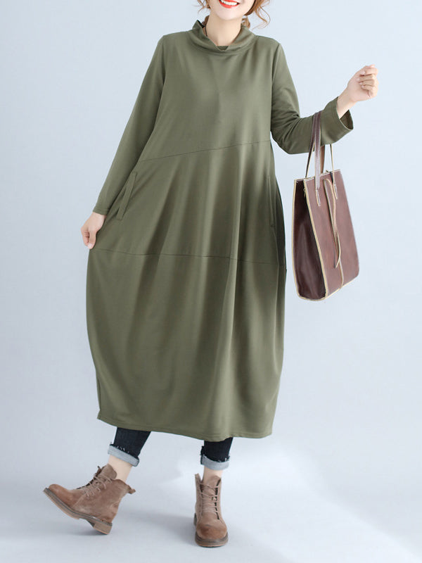 Casual Loose Plus Size Solid Color Hooded Midi Dresses