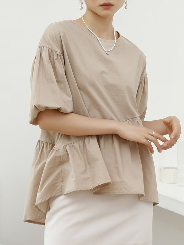 Half Sleeves Loose Solid Color Round-Neck T-Shirts Tops